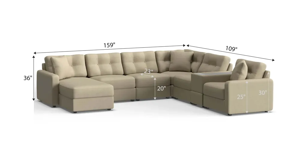 ModularOne 7-pc. Sectional w/One Power Console Dimensions