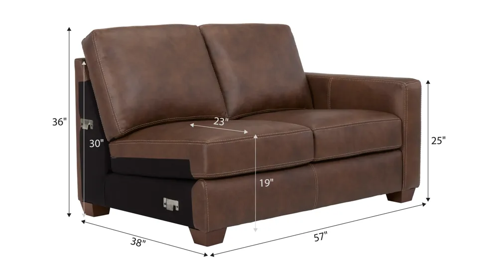 Quinton Leather Right Arm Facing Loveseat Dimensions
