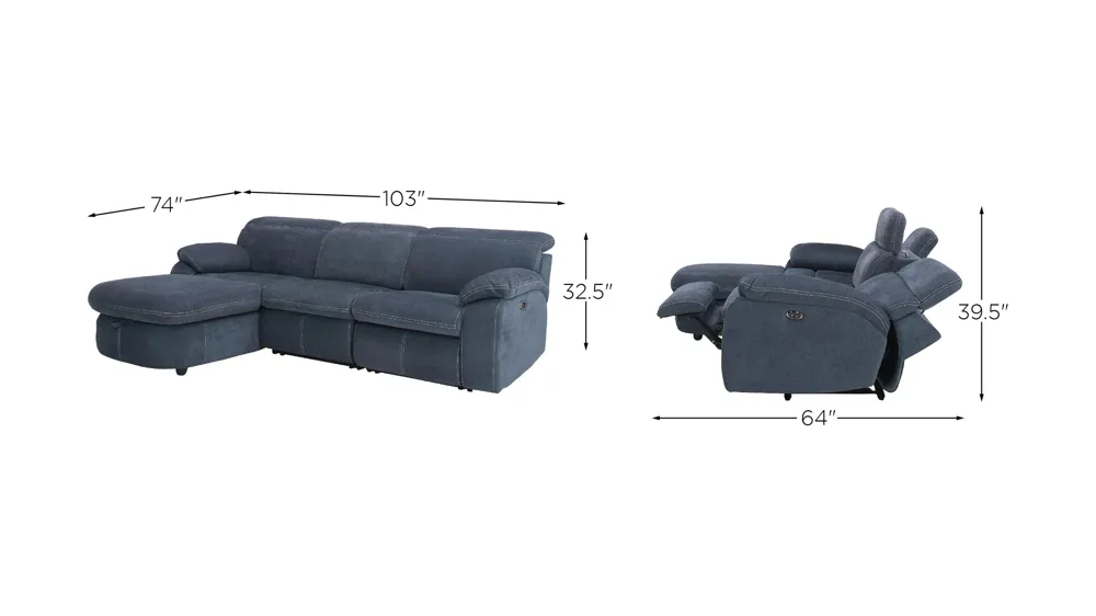Enbright Microfiber 3-pc. Power-Reclining Sectional Dimensions