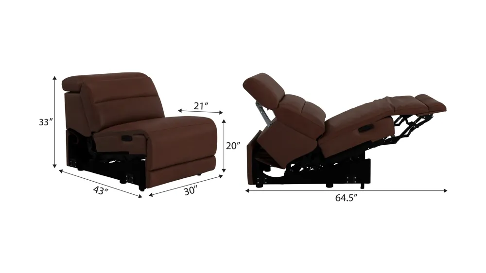 Tucker Armless Triple Power Leather Recliner Dimensions