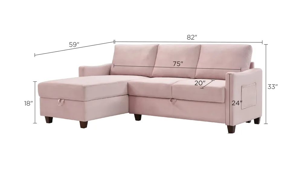 Monica Reversible Storage Sectional Dimensions