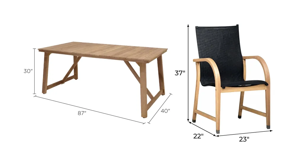 Lifestyle Garden Outdoor 9-pc. Rectangular Dining Set Dimensions