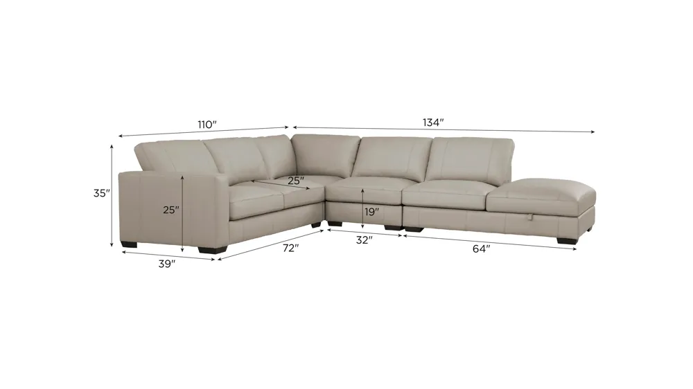 Oaklynn Leather 4-pc. Sectional Dimensions