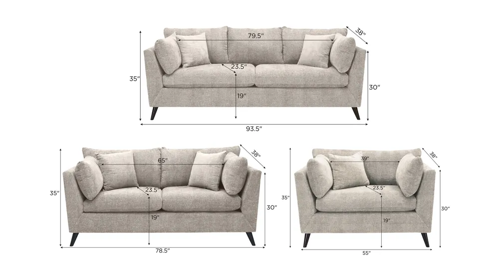 Caruso Living Room Set Dimensions