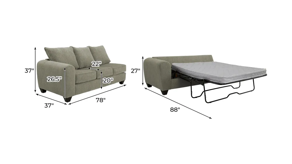 Jaden Left Arm Facing Sofa w/ Full Sleeper Dimensions