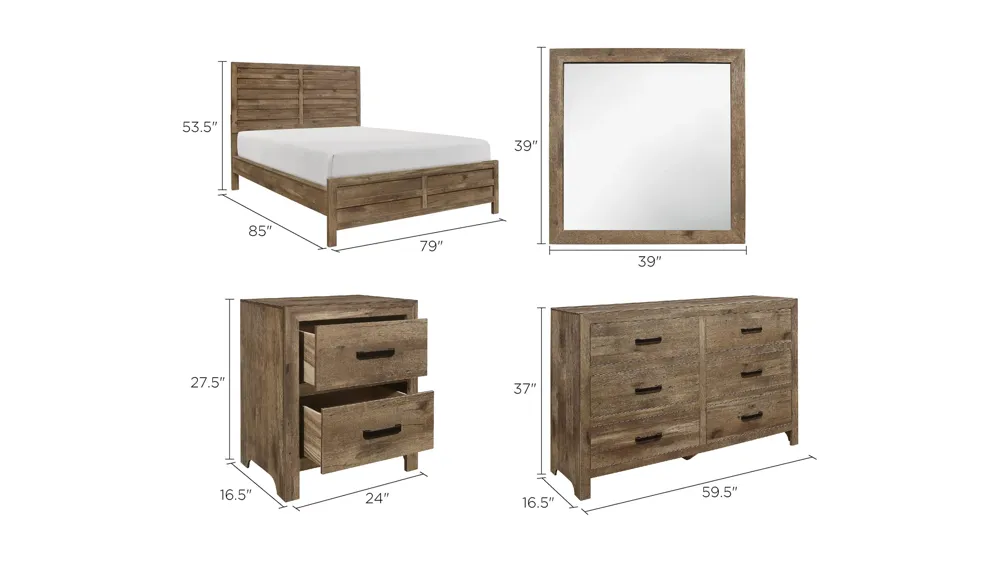 Terrace 4-pc. Panel Bedroom Set Dimensions
