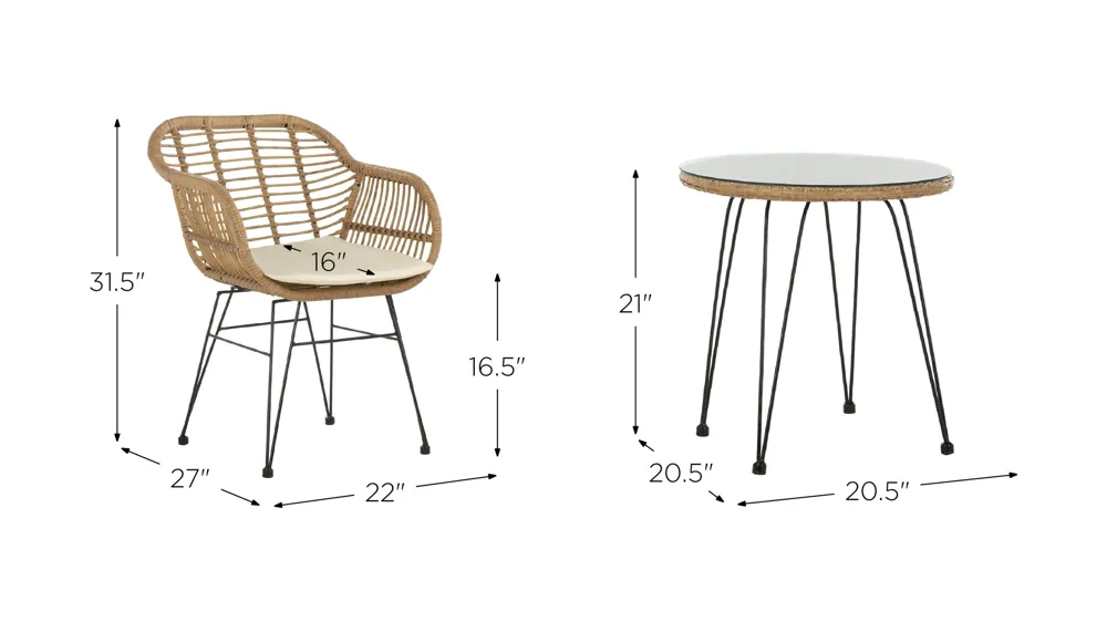 Tandra 3-pc. Patio Set Dimensions