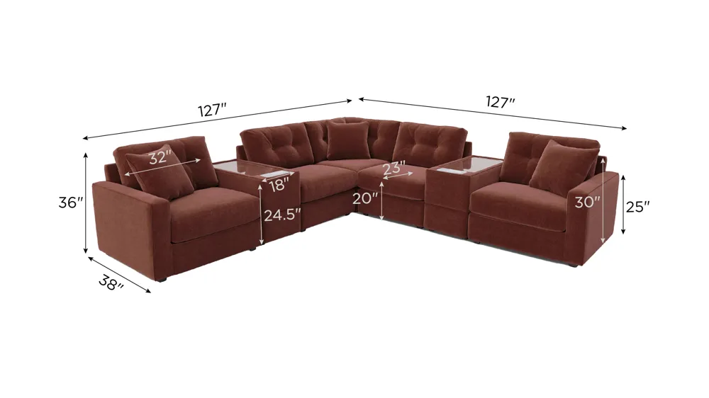 ModularOne 7-pc. Sectional w/Two Power Consoles Dimensions