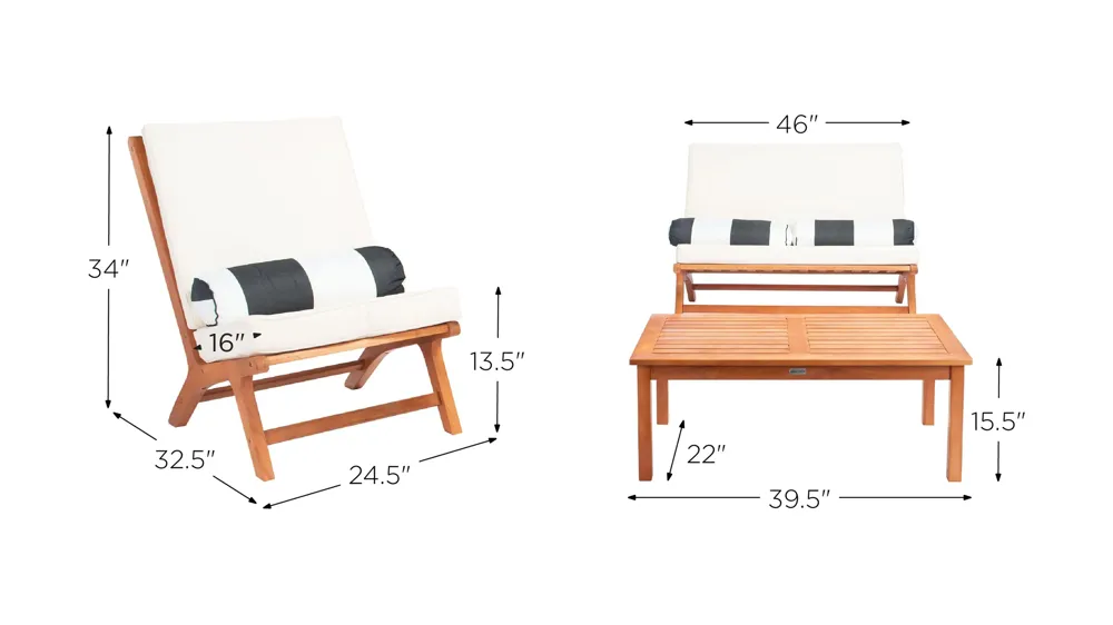 Bishop 4-pc. Patio Set Dimensions