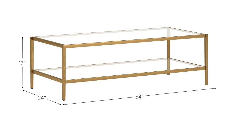 Tocher 54" Coffee Table with Clear Glass Shelf Dimensions