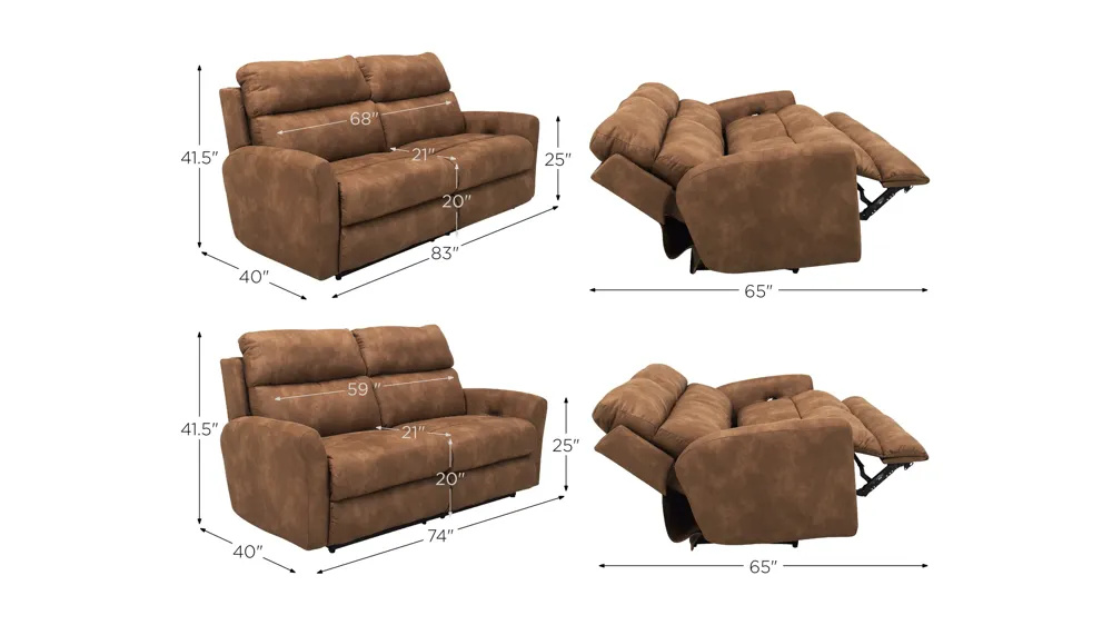Prescott 2-pc. Power Sofa and Loveseat Set Dimensions