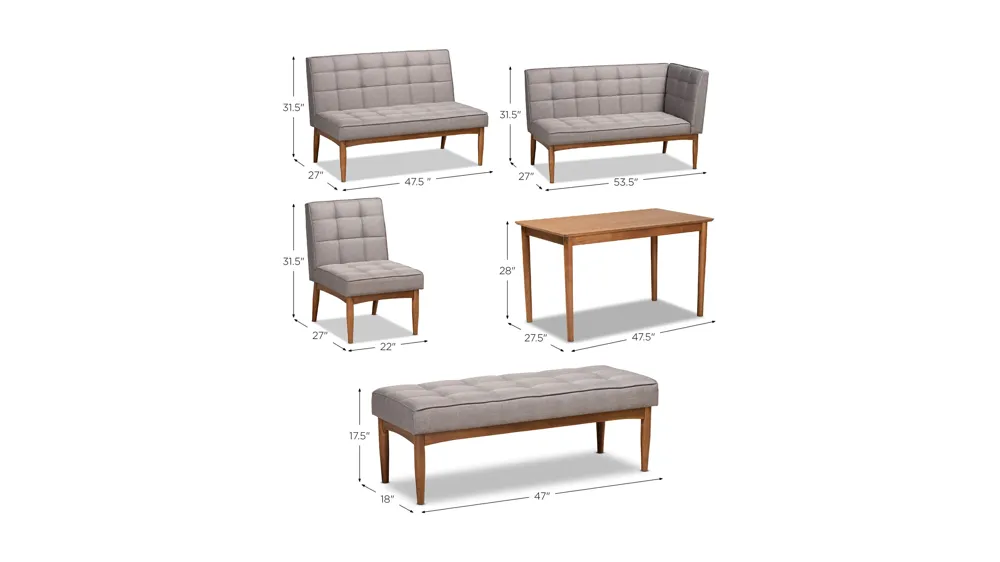Sanford 5-pc. Nook Dining Set Dimensions