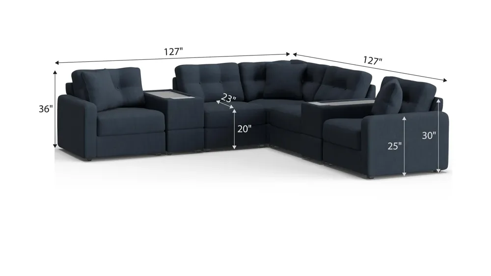 ModularOne 7-pc. Sectional w/Two PowerConsole Dimensions