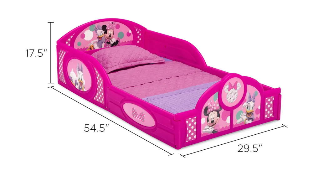 Disney Minnie Mouse Sleep and Play Toddler Bed with Attached Guardrails by Delta Children Dimensions