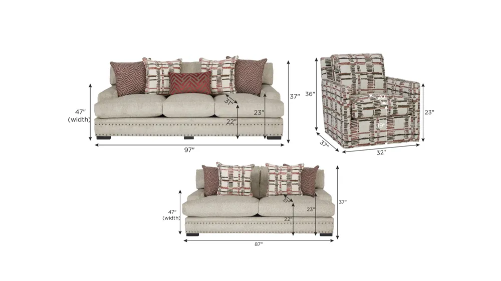 Bayside Living Room Set Dimensions