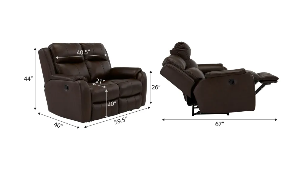 Stevens Reclining Leather Loveseat Dimensions