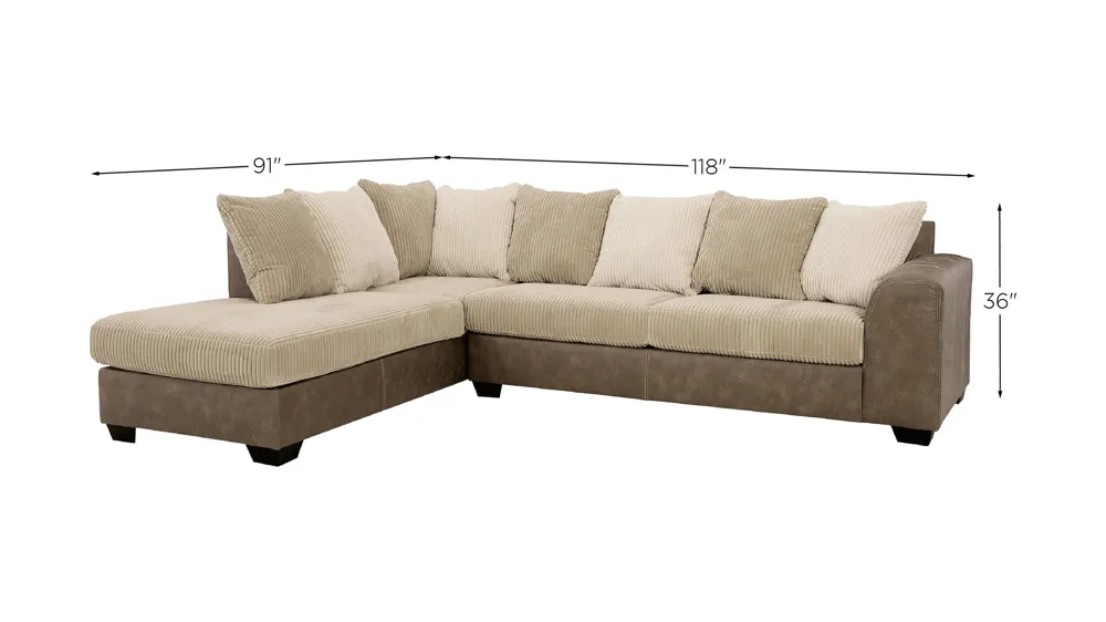 Keskin 2-pc. Sectional with Chaise Dimensions