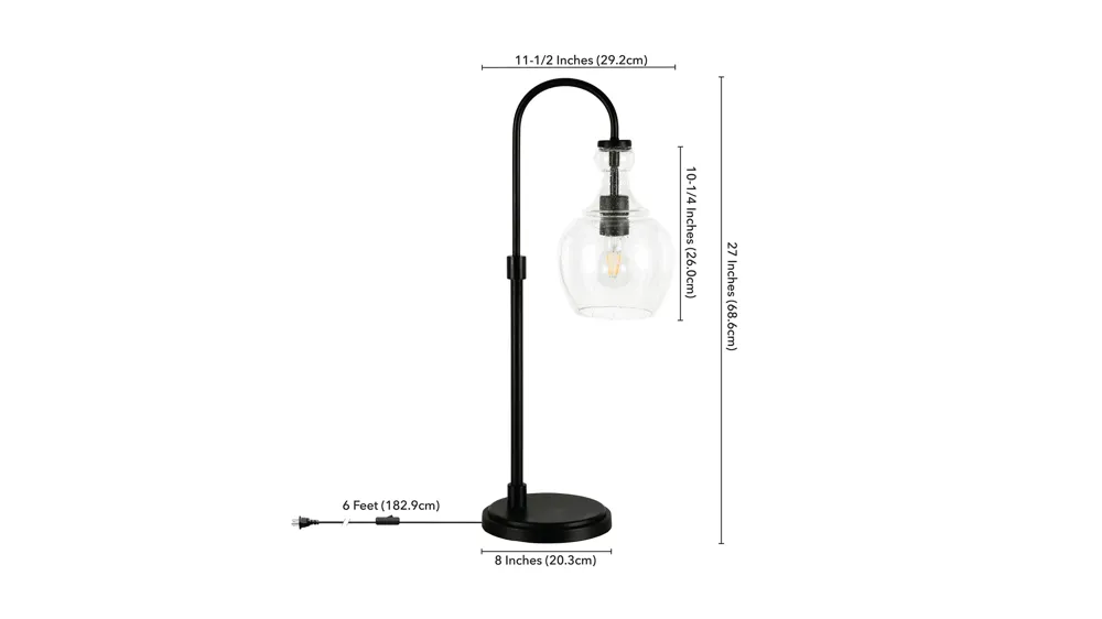 Nadire Seeded Glass Arc Table Lamp Dimensions