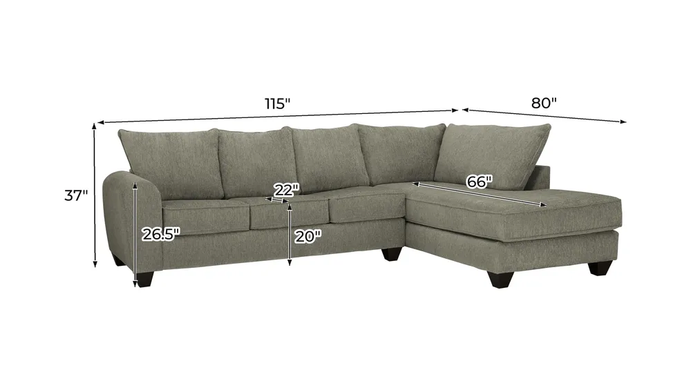 Jaden 2-pc Sofa Chaise Dimensions
