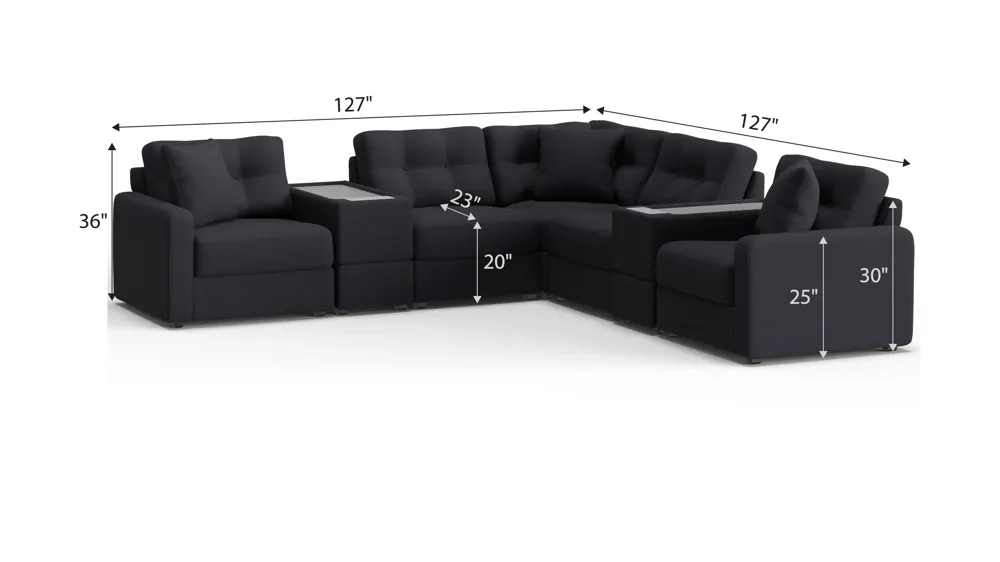 ModularOne 7-pc. Sectional w/Two PowerConsole Dimensions