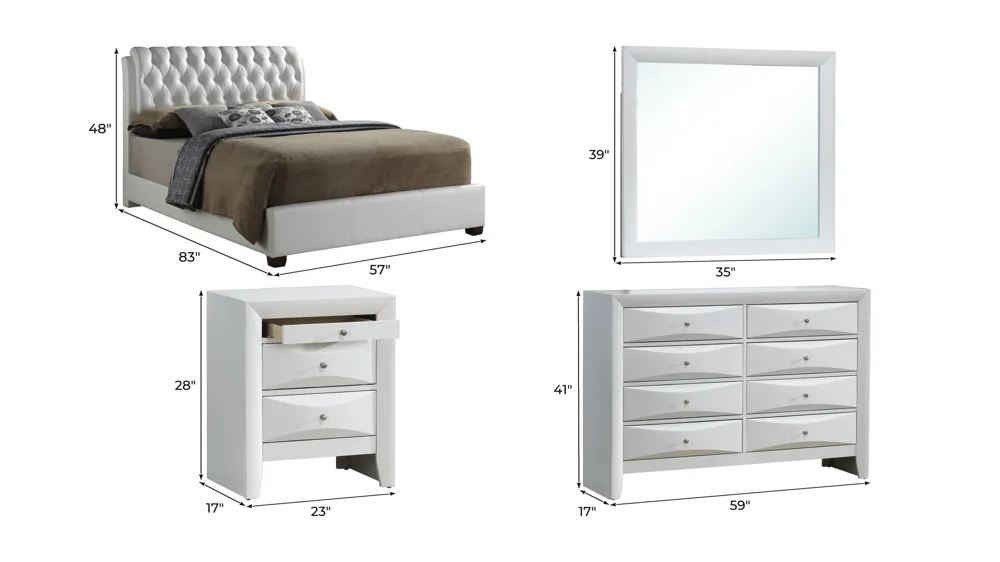 Marilla 4-pc. Upholstered Bedroom Set Dimensions