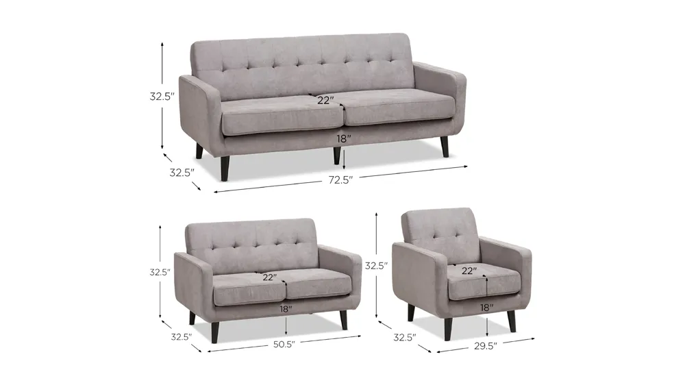 Carina 3-pc. Living Room Set Dimensions
