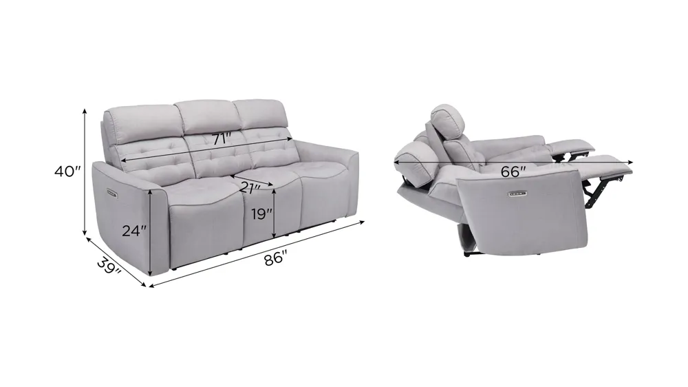 Hanlin Power Sofa w/ Power Headrest, Lumbar and Drop Down Table Dimensions
