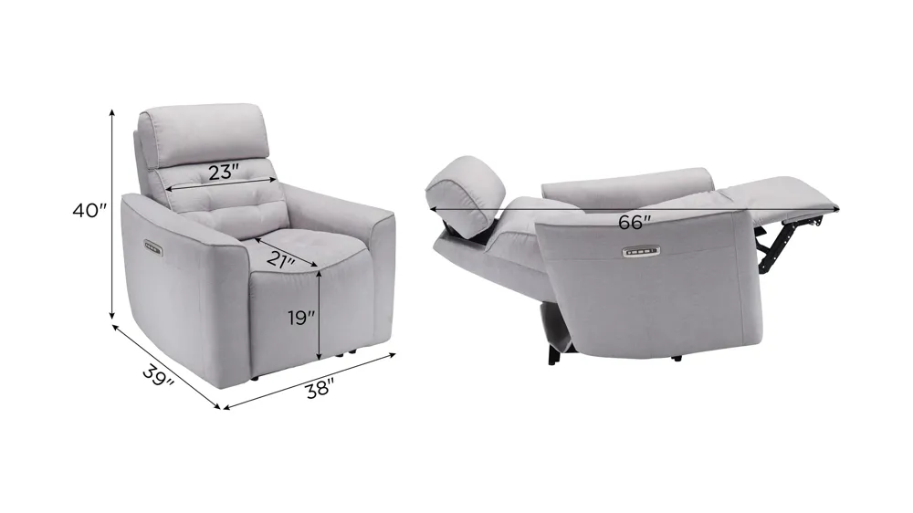 Hanlin Power Recliner w/ Power Headrest and Lumbar Dimensions