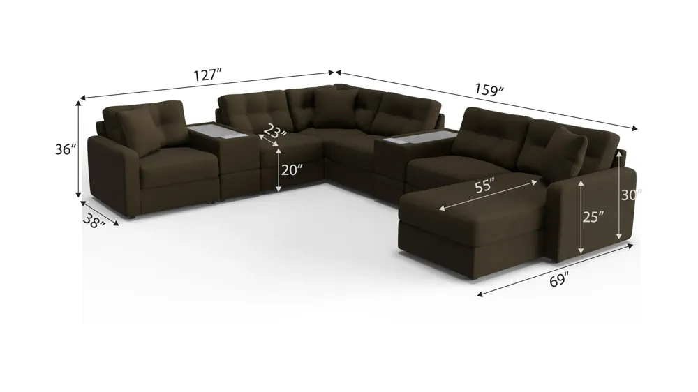 ModularOne 8-pc. Sectional w/Two Power Consoles Dimensions