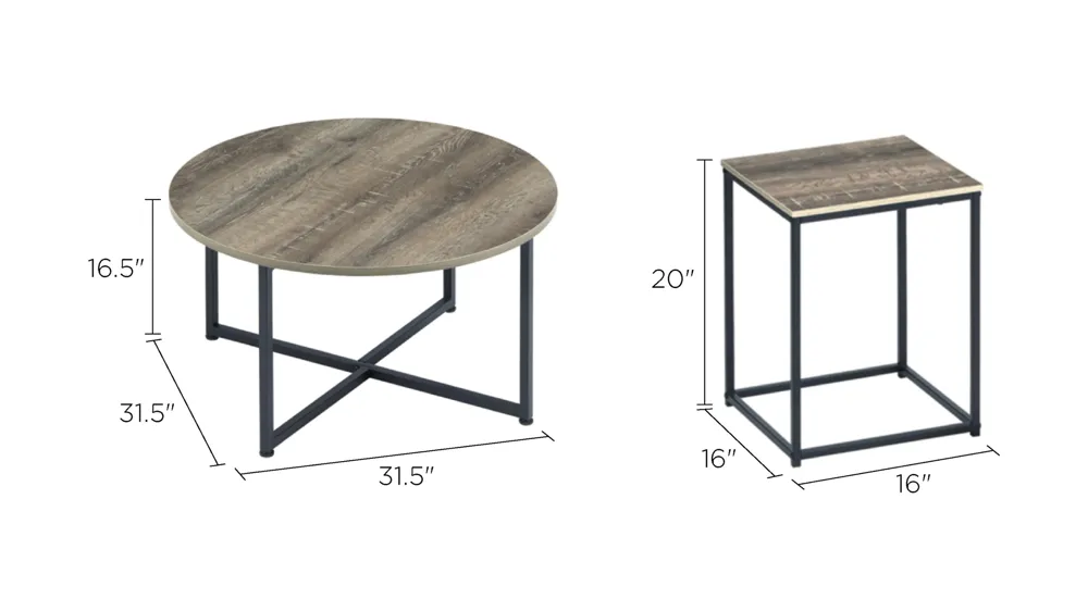 Wadeworth 3-pc. Table Set Dimensions