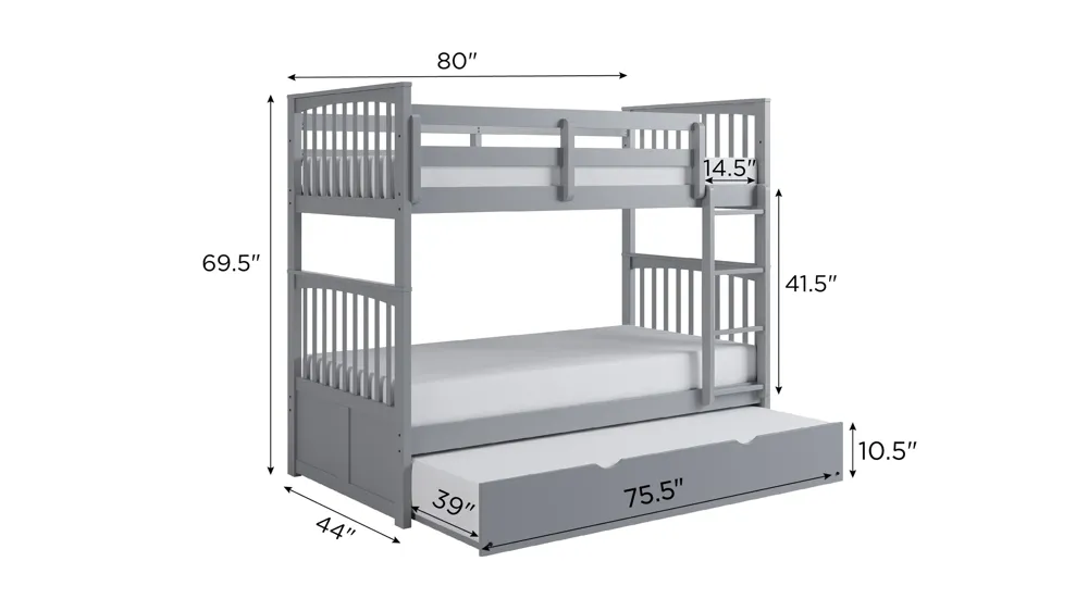 Apollo Bunk Bed with Trundle Dimensions
