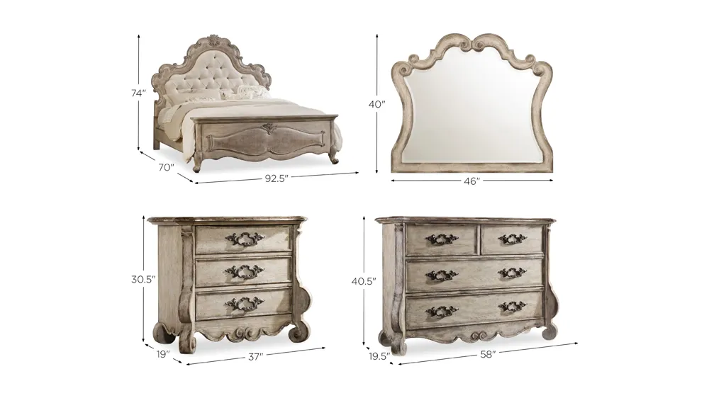Chatelet 4-pc. Upholstered Tufted Panel Bedroom Set Dimensions