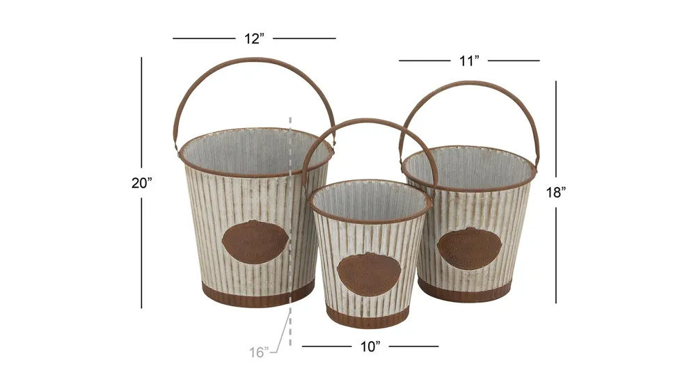 Ivy Collection Silver Tin Planter Set of 3 Dimensions