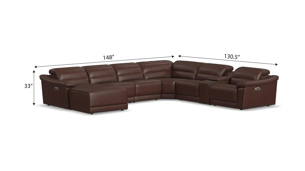 Tucker 7-pc. Triple Power Leather Sectional Dimensions