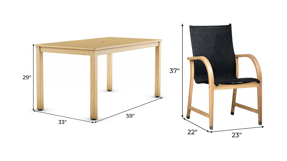 Lifestyle Garden Outdoor 5-pc. Rectangular Dining Set Dimensions