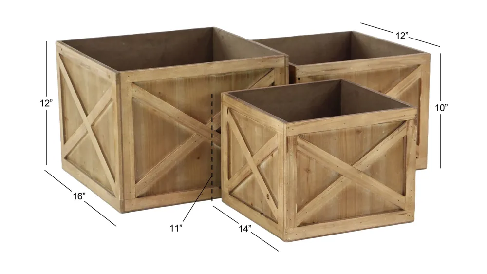 Ivy Collection Brown Wood Planter Set of 3 Dimensions