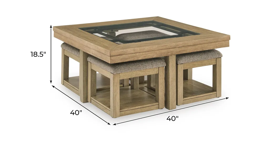 Wittenmyer Coffee Table with 4 Stools (Set of 5) Dimensions