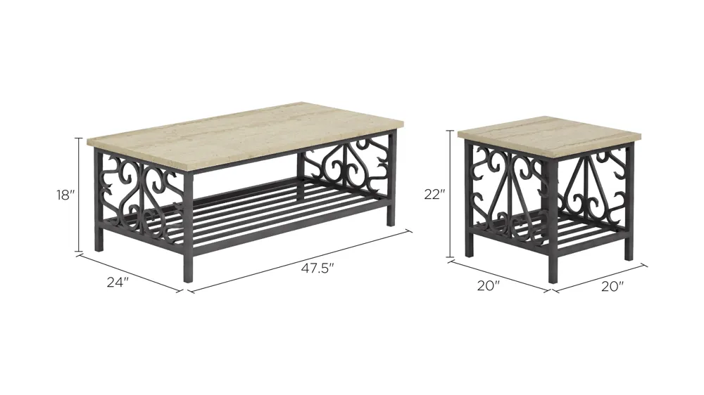 Vasily 3-pc. Occasional Table Set Dimensions