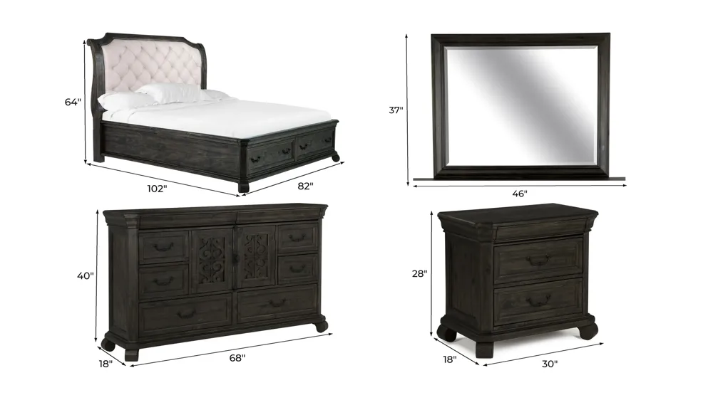 Bellamy 4-pc. Upholstered Bedroom Set with Storage Sleigh Bed Dimensions