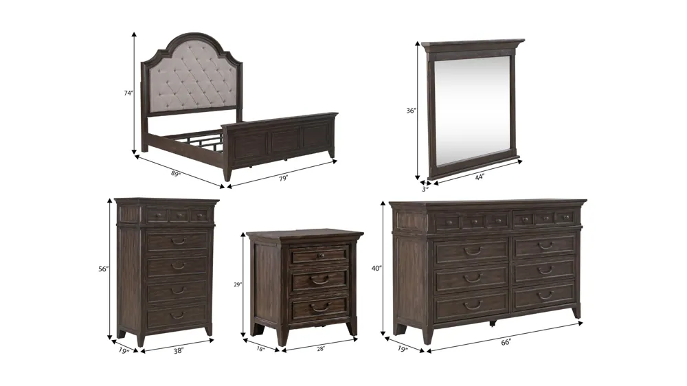 Paradise Valley 5-pc. Bedroom Set Dimensions
