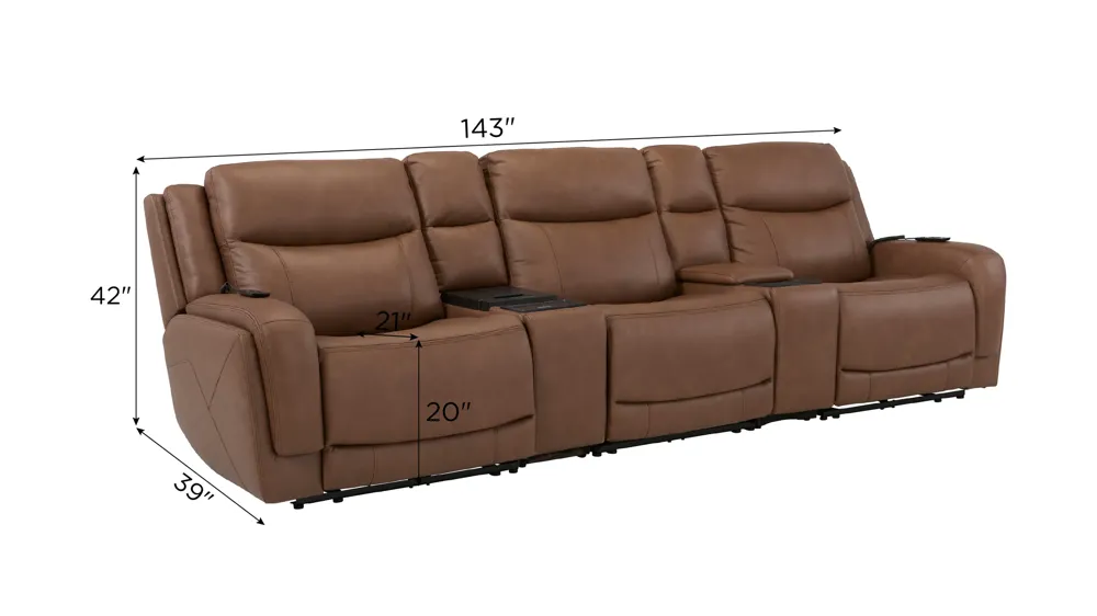 Harbin 5-pc. Zero Gravity Triple Power Sectional w/  Cooler Consoles Heat & Massage Dimensions