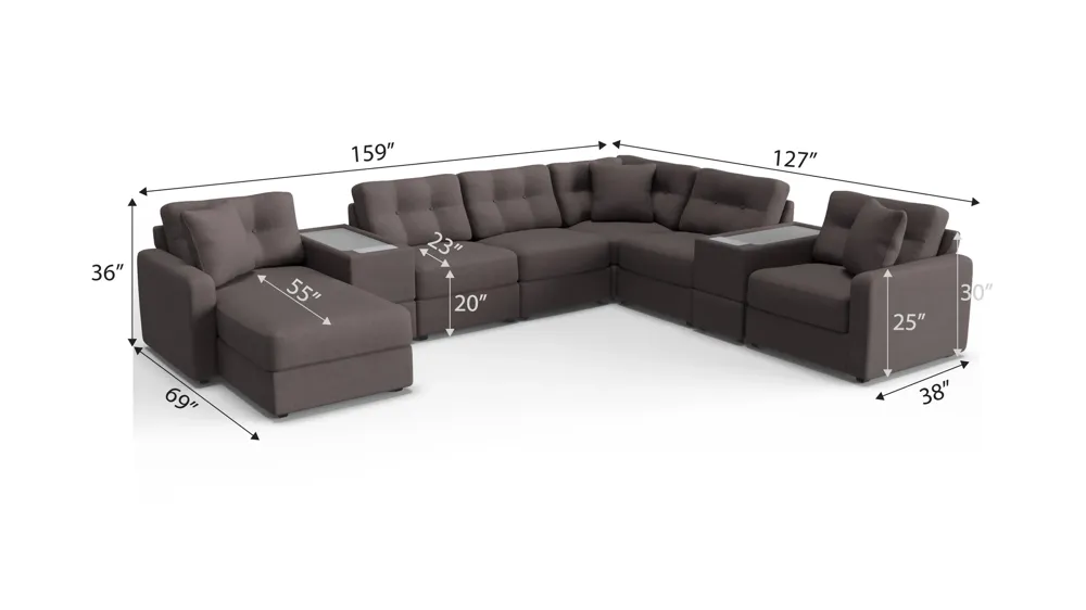 ModularOne 8-pc. Sectional w/Two Power Consoles Dimensions