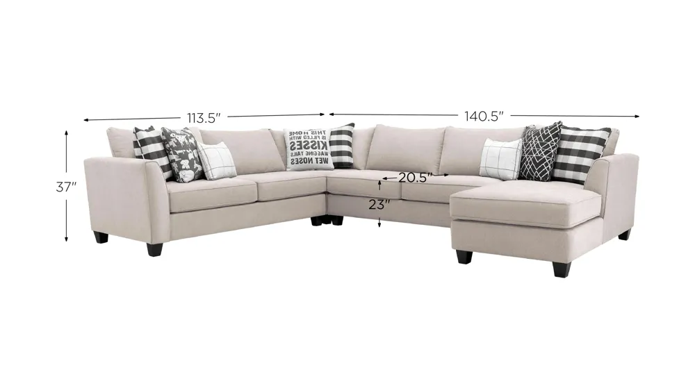 Daine 4-pc. Sectional Sofa Dimensions