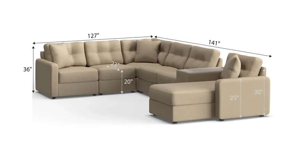 ModularOne 7-pc. Sectional w/One Power Console Dimensions