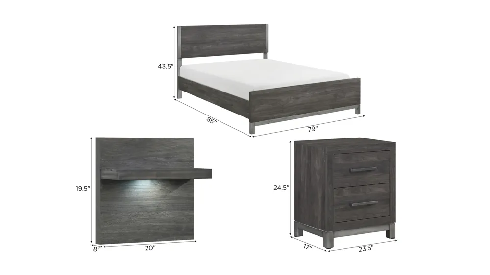 Frado 5-pc. Wall Bed Bedroom Set Dimensions