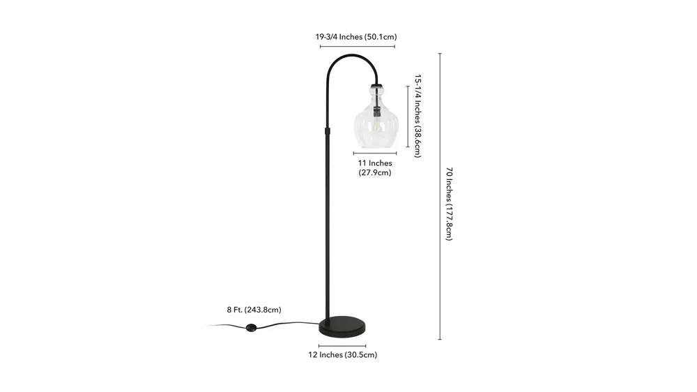 Nadire Seeded Glass Arc Floor Lamp Dimensions