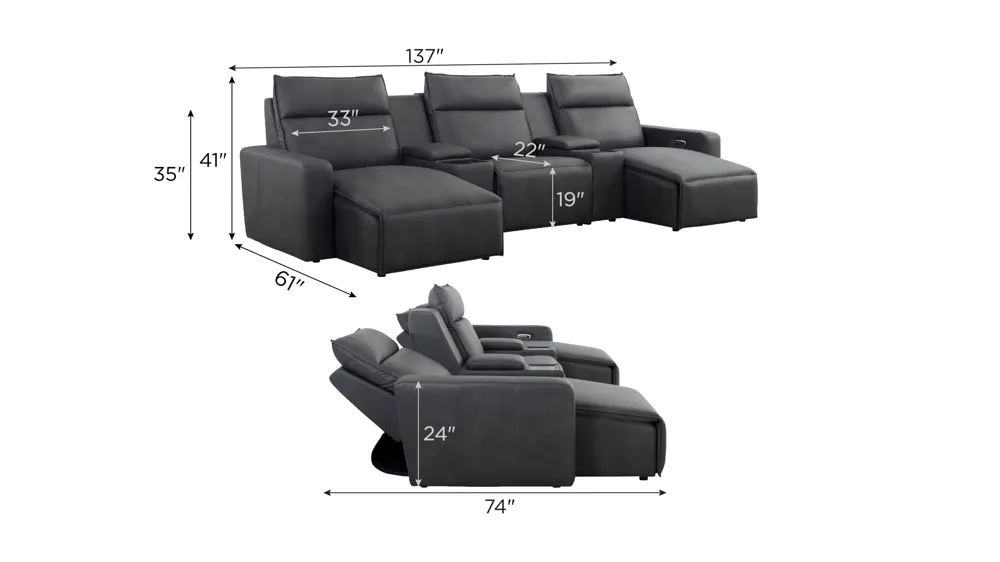 ModularTwo 5-pc. Dual Power Sectional w/ Media Console Dimensions