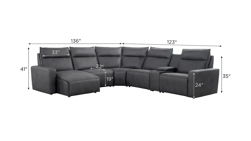 ModularTwo 6-pc. Dual Power Sectional w/ Media Console Dimensions