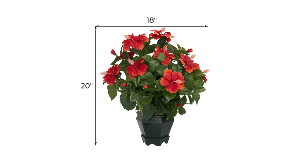 Hibiscus with Black Hexagon Vase Silk Plant Dimensions