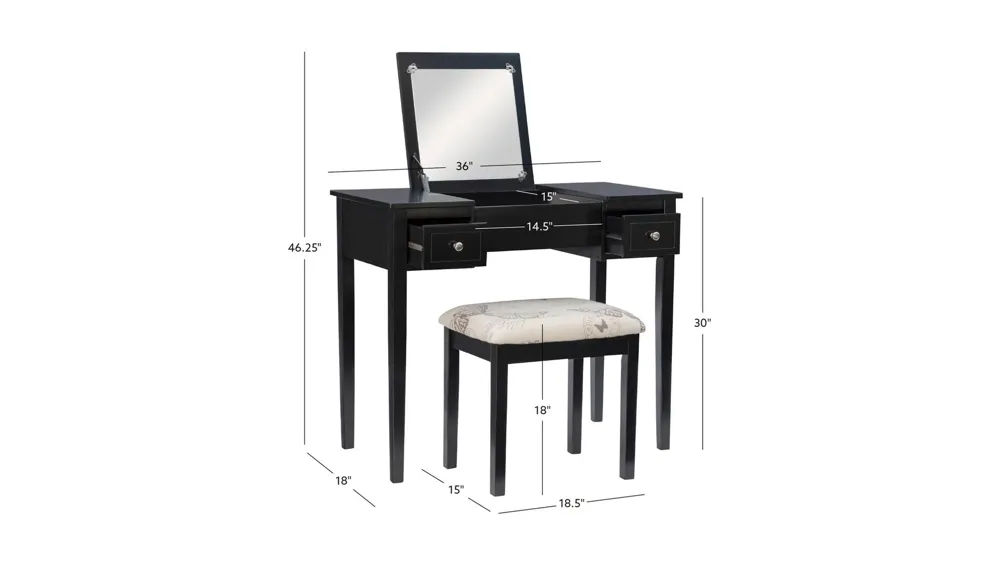 Belding Butterfly Vanity Set Dimensions